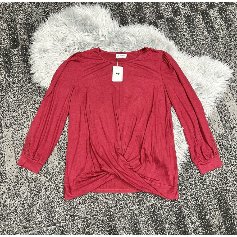 Lonolaka Women's Burgundy Twist‎ Front Long Sleeve Top Size Large